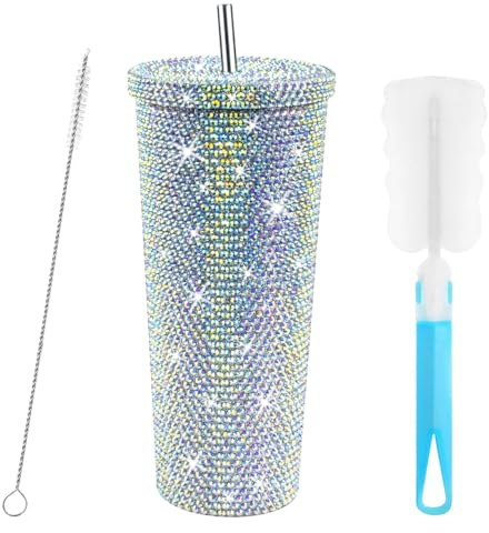 REFORUNG Mug de Voyage 750 ml Gobelet Strass Tasse de Voyage en Acier Inoxydable avec Paille et Couvercle Tasse à café à paroi double isolée sous vide Mug Isotherme Pour Boissons Chaudes Et Froides