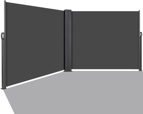 Toldo Lateral Doble 180x600 cm (HxL),Toldo Lateral Extensible,Toldo Retractil Lateral Exterior,Pantalla Enrollable Protege la Privacidad,Protección Solar,Impermeable,Revestimien PU,para Terraza,Gris