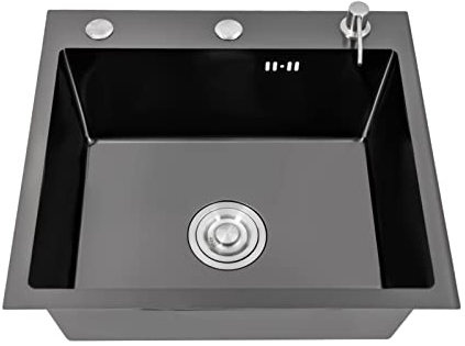 TESUGN Fregadero de cocina negro, 40 x 50 cm, de acero inoxidable, empotrable, rectangular, 1 cuenco, cocina, con dispensador de jabón, pequeño