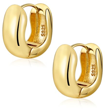 Creolen Gold Kleine Ohrringe Klobig Damen, Silber 925 Creolen Klobig Gold Ohrringe Oval, 18K Gold Knorpel Huggie Creolen Klobig Leicht Breit Chunky Creolen Oval Gold Ohrringe Kleine Damen