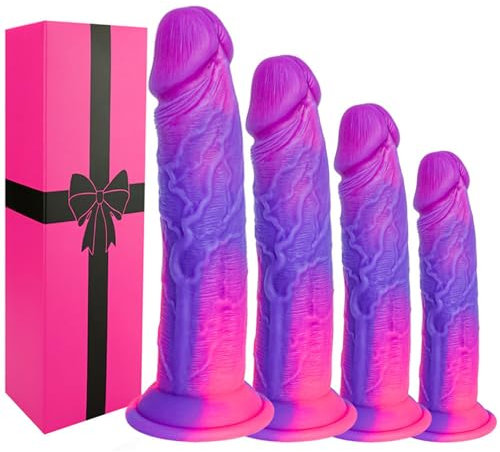 Juego de 4 dildos realistas de silicona (18 cm, 21 cm,23 cm,25 cm)Set de entrenadores de plug anal,con potente ventosa y juguetes sexuales para el punto G,ideal para principiantes y usuarios avanzados