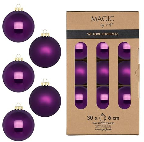 Weihnachtskugeln Glas 6cm 30 Stück - matt & glänzend - Christbaumkugeln Weihnachtsbaumkugeln für Weihnachten - Christbaumschmuck & Weihnachtsbaumschmuck - Purple Symphony