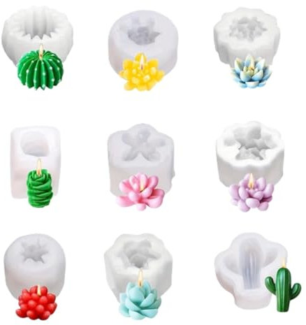 Syrvnto Stampi in Silicone per Candele, 3D Stampi per Candele Succulento, 9Pz Kit Candele Mold Fai Da Te, Stampo Silicone per Artigianato, Candela Profumata, Sapone, Cioccolato Eccetera