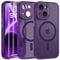 FLLAO Cover Magnetica per iPhone 14 Custodia e 2 Pellicole in Vetro Temperato, Cover iPhone 14 Compatibile con Magsafe, Traslucida Opaca Posteriore Sottile Antiurto Protettiva Case, Viola Scuro