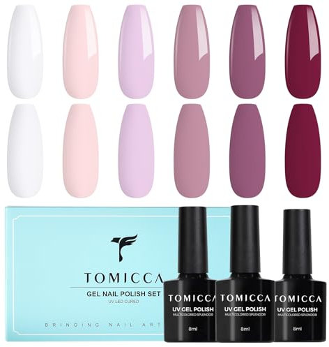 TOMICCA Vernis Semi Permanent Blanc Rose Violet Kit, 6 Couleurs Vernis Gel UV Semi Permanent Kit, Vernis à Ongles Gel Nail Polish UV LED Soak Off Manucure Nail Art Kit, 8ML