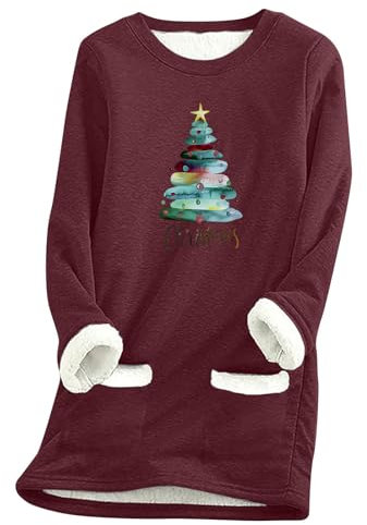 KHIRVWL Felpa Donna Senza Cappuccio Invernale Termico Felpe in Pile Peluche T-Shirt Girocollo a Maniche Lunghe Teddy Caldo Pullover Pigiama Maglione Casual Pullover Felpa di Grandi Dimensioni Regalo