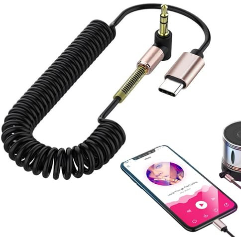 Câble USB-C avec Adaptateur Audio Stéréo 3,5mm pour Voiture - Jack Auxiliaire Rétractable