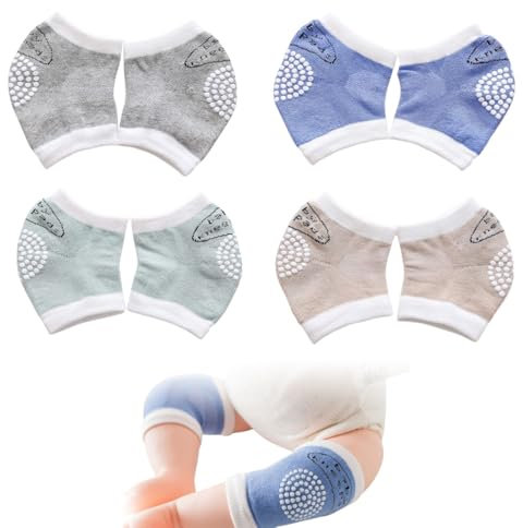 WUSJCOF 4 Paar Anti-rutsch Baumwolle Knieschoner Krabbelhilfe mit Gummipunkte für Baby Krabbeln Unisex Babys