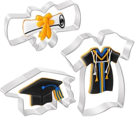 Graduation Cookie Cutter 2024, Graduation Cookie Cutter Set - 3 Piece Stainless Steel Cap Dress R Diploma Cookie Cutter - Dough and Cookie Cutter for High School College