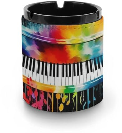 Colorful Piano Keyboard Music Ashtray Windproof Ash Tray for Cigarettes Outdoor PU Leather Ashtray Cigarette Ash Tray for Patio Home Office Desktop Smoking Ash Tray Car Decoration