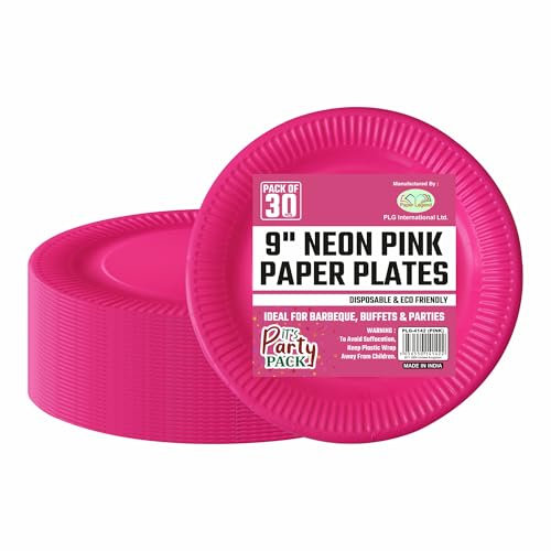 JMS we create smile Pack of 90 Bright Coloured Party Paper Plates - 9 Inches Disposable Coloured Paper Plates for Birthday Parties Supplies (Pink)