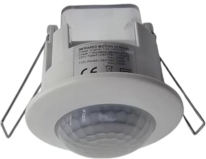 Clearhill PIR Motion Sensor, Ceiling Mount, Embedded Infrared Motion Detector, Embedded Occupancy Sensor, 360° Detection, 240V, Adjustable Timer and Sensitivity, Suitable for LED, Range up to 6m IP42