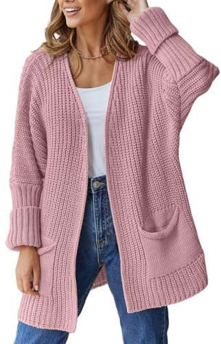 YKMBFEQC Cardigan Donna Cardigan Lunghi in Maglia da Donna Maglioni Cardigan con Tasche Donna Maglia A Maniche Lunghe Oversize Cardigan Casual Aperto sul Davanti Cardigan A Cascata Rosa M