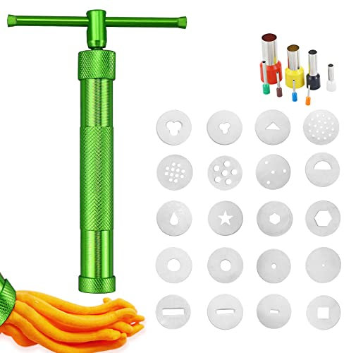 REBECASKYENS Pressa di argilla artigianale, estrusore di pasta di zucchero in acciaio inox, pressa per fondente con 20 forme, strumento di decorazione per cottura strumento