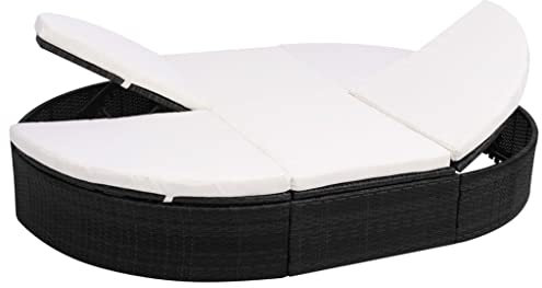 SDWEHO7 Balkonmöbel Outdoor Loungebett Gartensofa Rattan Sofa mit Schlaffunktion, Balkon Lounge Sofa Sonnenliege Gartenliege Entspannungsliege Doppelliege mit Kissen, Schwarz 200 x 140 x 28 cm