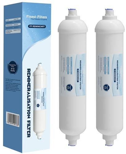 Finest-Filters Remineralising Fridge Water Filter 1/4” Push Fit Universal Inline Refrigerator T33 Filter Enhances Taste & Remineralises Water Compatible with Samsung, Daewoo, LG etc (2 Pieces)