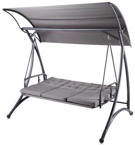 Alfresia 3 Seater Reclining Swing Seat with Cushions, Multipurpose Garden Day Bed into Garden Swing Seat with Adjustable Canopy, Outdoor Cushions Waterproof for Outdoor Seating
