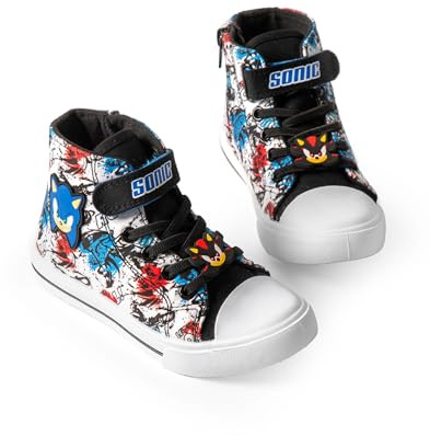 Sonic The Hedgehog Jungen-High-Top-Sneaker mit Klettverschluss | Shadow The Hedgehog Kinder Schwarz Blau Rot Grafik Schuhe | Sonic Merchandise STH Merch | Zurück zum Schulschuh