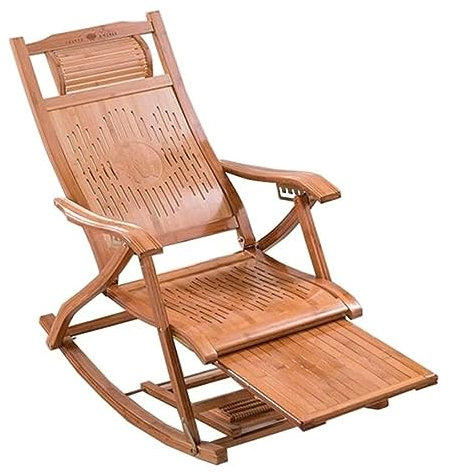 NZPOST Fauteuil inclinable d'extérieur en Bambou avec Coussin, Chaise Longue à Bascule Pliable pour Le Jardin et la Sieste (Taille Unique C)