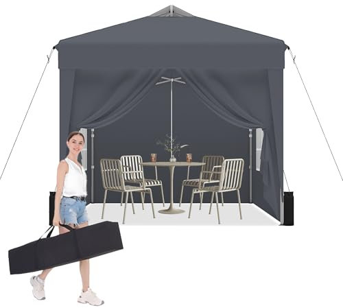 DADAWAY Pop up Gazebo with sides 2m x 2m, Water and UV Resistant Party Camping Heavy Duty Gazebo Marquee with Carry Bag - Dark Grey
