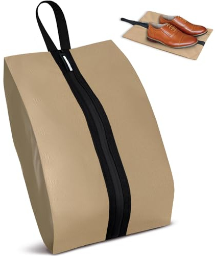 Shoe Bags for Travel, Waterproof Oxford Fabric, Zippered Shoe Storage Organiser with Handle, Lightweight Dustproof Shoe Pouch for Trainers, Gym, Business Trip, 16.5 x 9.8 Inches (Shoe Bag Khaki)