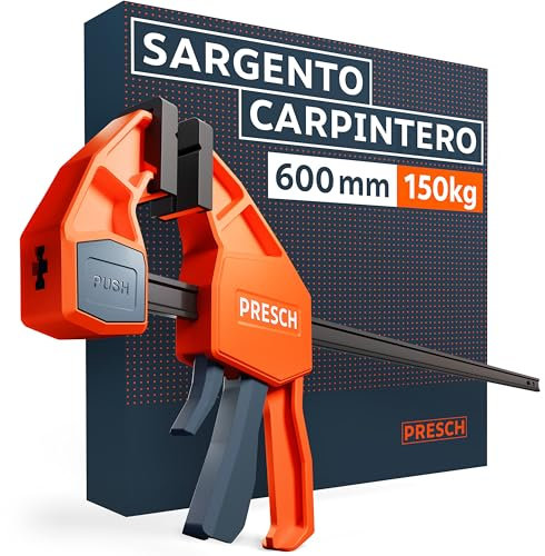 Presch Sargento Carpintero 600mm - Abrazadera de barra con 150 kg de fuerza de sujeción - Robusto grazie all'acciaio al carbonio e alla plastica rinforzata con fibra di vetro - Con función separación