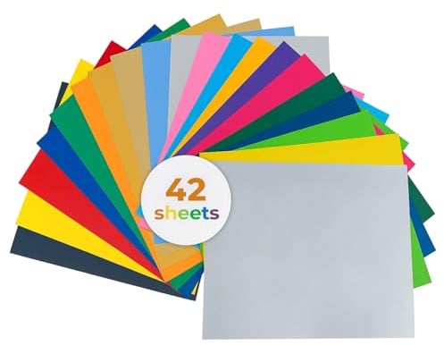 JF HOME BLISS Heat Transfer Vinyls 12 x 10 HTV Vinyl Sheets for Cricut Iron-On Vinyl for T-Shirts Hats Bags DIY Crafting with Heat Press or Iron Machine (42 Sheets - 20 Colours)