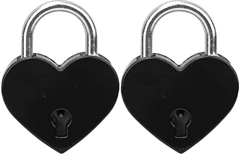 Akozon Heart Lock Padlock with Keys Jewelry, Handbag & Diary – 2 Sets Metal Household Craft Supplies (Black)