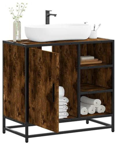 Meuble lavabo de salle de bain style rétro avec cadre en métal et grand rangement, design industriel élégant et résistant à l'humidité, idéal pour l'organisation des espaces