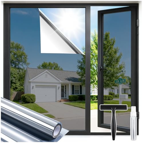rabbitgoo Reflective Window Film Privacy with Tools, Silver 44.5x300cm