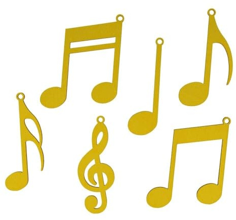 Pappelholz Anhänger Notenmix (6er-Set) - Notenschlüssel & Noten 2mm Starkes Pappelholz - Fensterdeko - Deko zum Aufhängen - Notenanhänger (Gold-gelb)