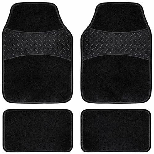 Set 4 Tappetini Auto Universali in Moquette Antiscivolo || Colore Nero || Anteriori e Posteriori || Protezione Interni Auto, Facili da Pulire
