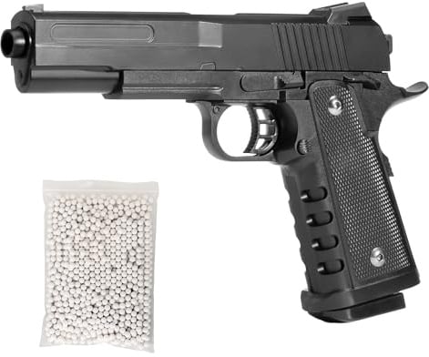 Pistola softair a molla Vigor V304, plastica, POTENZA 0,9 JOULE, caricatore 12 colpi, colpo singolo, 235x155x33mm 360g, bundle 1000 pallini calibro 6mm inclusi