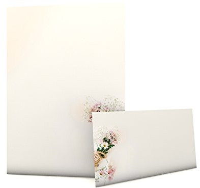 Blumen Pastell Frühling Motivpapier Set mit Briefumschlägen Frühlingsstrauß 100 Blatt A4 und 100 passende Kuverts