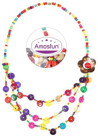 Amosfun Collier Femme Boho RéTro - Pendentif Plage Tricoté à La Main Avec Perles En Coco ColoréEs - Bijoux Fantaisie ÉCologique