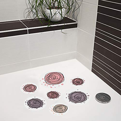 AnTina TAPES Anti Rutsch Aufkleber mit Motiven im Set für Dusche und Badewanne, rutschsicher, Wieder entfernbar (Kreisel, rosa)