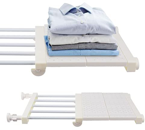Faderr Expandable Closet Shelves Adjustable Wardrobe Cupboard Storage Organiser Airing Under Sink Rack Shelf DIY Tension Separator Divider for Wardrobe, Kitchen, Cupboard, Bathroom(White)