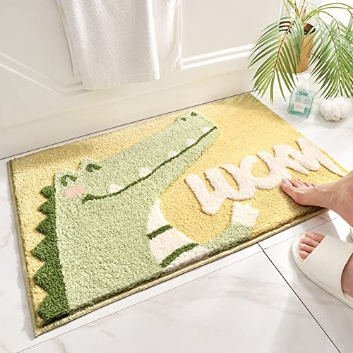 ZZDXL Badezimmerteppich Cartoon-Krokodil Duschvorleger rutschfest Badematte Saugfähig Badvorleger Gross Badteppich Mikrofaser Badteppiche Maschinenwaschbar40×60cm