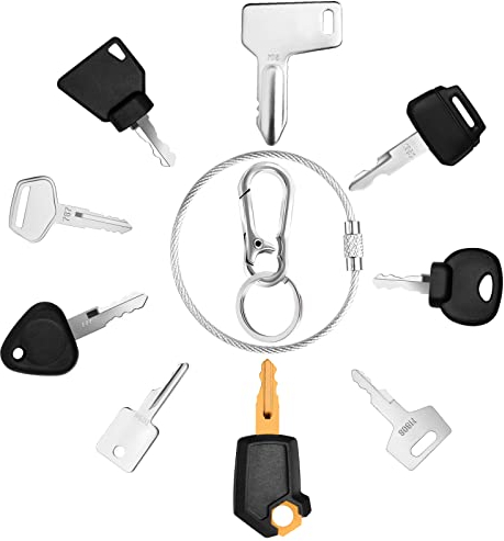 11 Pcs Ignition Starter Key Set, Digger Keys with Keyring, Agricultural/Excavator Machinery Master Plant Key Replacement for Caterpillar, Kobelco, Komatsu, Kubota, Dumper, Tractor, Dozer, Roller