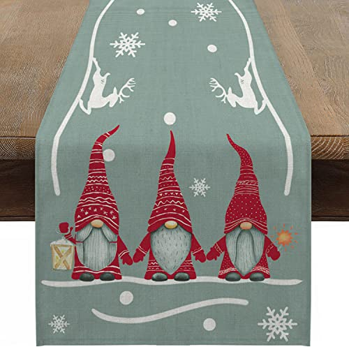 Weihnachten Tischläufer Leinenoptik Abwaschbar Tischdecke 33x183 cm Christmas Winter Weihnachtsdeko für Esszimmer Restaurant Hotel (Zwerge)