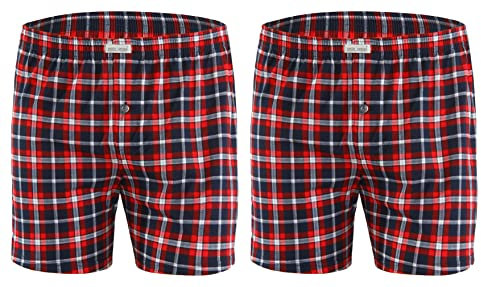 sesto senso Lot de 2 Court Bas Pyjama Homme Coton Pantalon Carreaux L Rouge