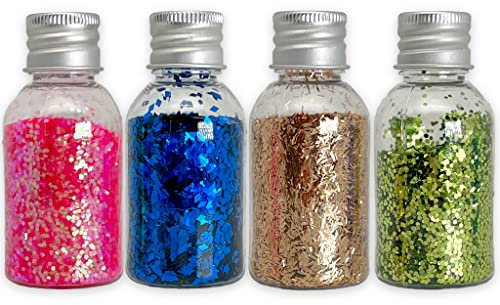 Schimmernder Glitzerpuder Glitzer-Pulver zum Basteln und Verzieren von Karten, hohe Reflexion, bunter Glitter für Kunsthandwerk Wandgestaltung Dekorationen (rosa blau gold grün, 4x14g)