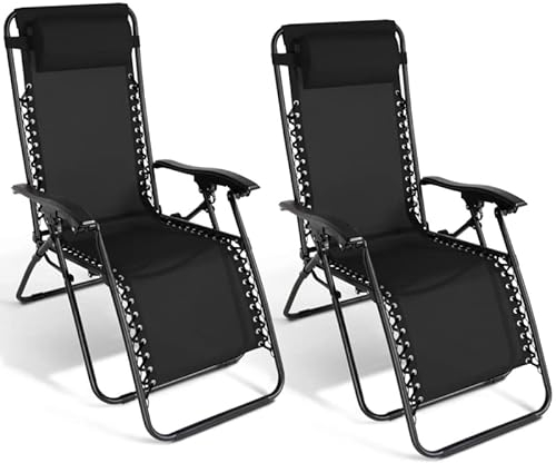 IDMarket - Lot de 2 fauteuils de Jardin inclinables Relax Grand Confort Noir