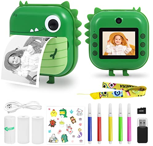 AURTEC Instant Camera for Kids, Mini Thermal Printing - No Ink Required, 48MP Dual Camera, 1080P HD Video, 32G TF Card, 3 Print Paper, 2.4 Inch Color Screen, Cute Animal Design