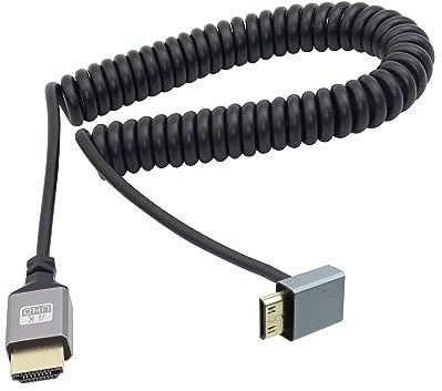 RIIEYOCA 90 grados de ángulo ascendente UHD 4K Mini HDMI Macho a HDMI Macho 18Gbps de alta velocidad 2.0 cable en espiral Extender Soporta 4K @ 60Hz, 1080p, ARC, 3D, extensible a 1.5M/5FT