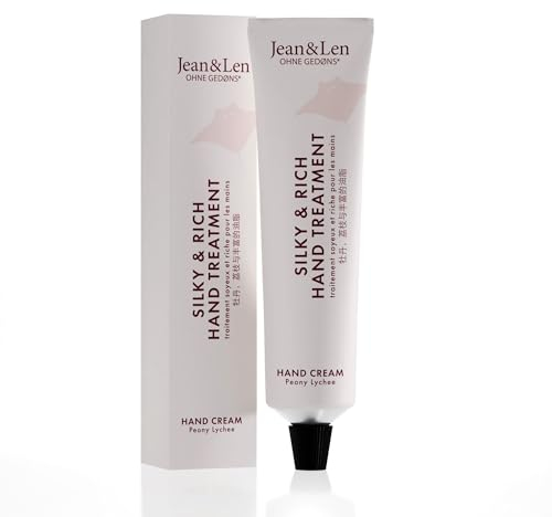 Jean & Len Silky & Rich Treatment Peony & Lychee, 100% recyclebare Alutube (ohne Deckel), reichhaltige Handcreme, sorgt für weiche Hände, ohne Parabene & Silikone, vegan, 75 ml