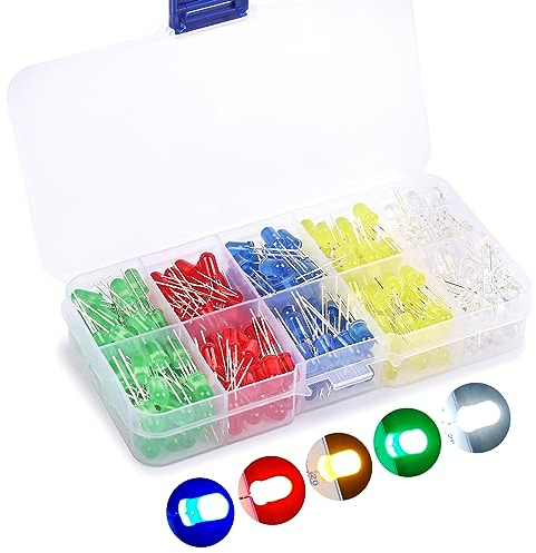5mm LED Diode, 250 Pcs Multicolor LED Emitting Diodes Light, 3V LED Assortment Kits for Science Projects etc (5mm Multicolor)