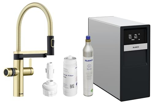 BLANCO drink.soda EVOL-S Pro satin gold | Multifunktionales Soda-Wassersystem | Gekühltes Wasser in still, medium & sprudel | Inkl. App | Wassersprudler | Click & Touch Mengeneinstellung | Armatur