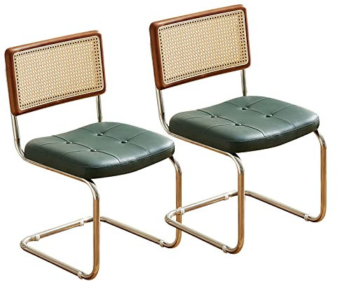 Rattan-Esszimmerstühle aus der Mitte des Jahrhunderts, moderner Küchen- und Esszimmerstuhl mit Rückenlehne, bequemer ledergepolsterter Schreibtischstuhl mit Metallbeinen (T x B x H): 60 x 41 x 87 cm,