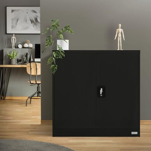 ML-Design Armoire de Classement Verrouillable, 90x40x90 cm, Noir, en Acier, avec 2 Portes, 2 Etagères Réglables en Hauteur, Aspect Intemporel, Armoire Rangement d'Objets, pour Bureau, Chambre, Salon